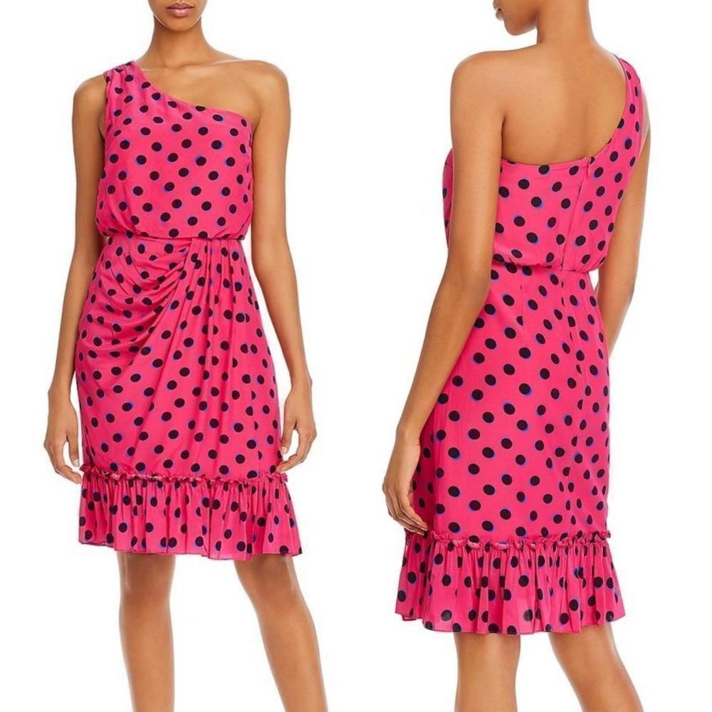 Derek Lam 10 Crosby Hot Pink Polka Dot One Shoulder Ruffled Party Taula Dress